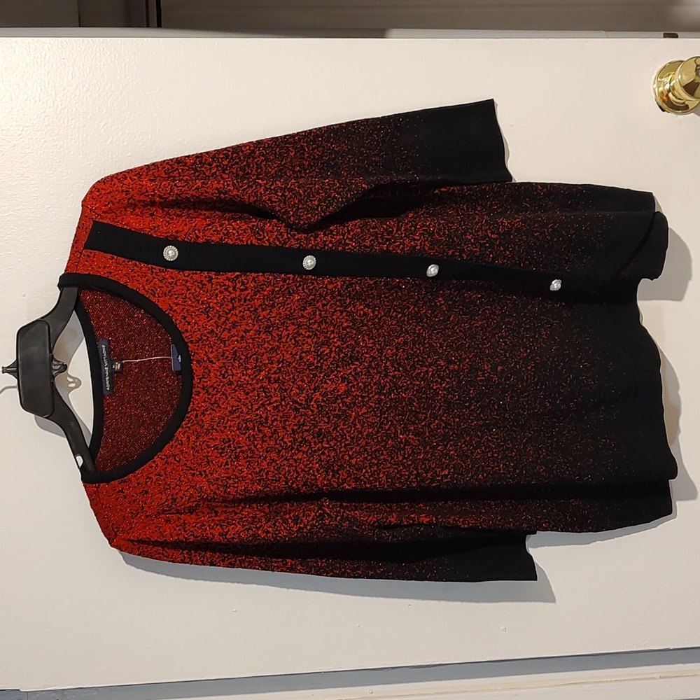 Adrienne Vittadini Women's Red& Black Sweater With Pearl Accents Size 1X